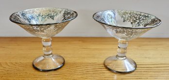 Lot 216CV - Vintage Pair Of Silver Lined & Rimmed Footed Glass Candy Dishes