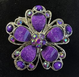Lot 325LC - 1950-70s Purple Stone Aurora Borealis And Silvertone Flower Statement Brooch