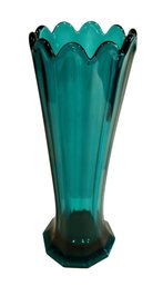Lot 261CV -  Wow! Vintage Mid-century MCM - Teal Blue / Green Swung Vase With Scalloped Edge