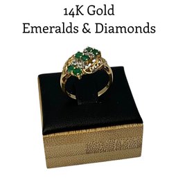 Lot 33DD- 14K Gold With Emeralds And Diamonds Ring Size 6 - WE SHIP! - Weight In Photos