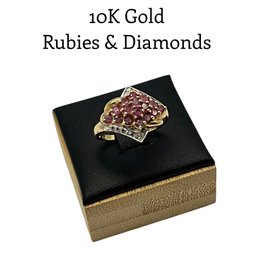 Lot 37DD- 10K Gold With Rubies & Diamonds Ring Size 6 - WE SHIP! Weight In Photos