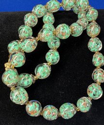 Lot 339LC -  1960s Beautiful Vintage Italian Murano Glass Green Clear & Metallic Copper Foil Beads Necklace