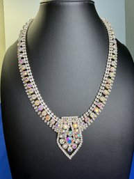 Lot 344LC - 1960s Hollywood Glam Aurora Borealis Faceted Rhinestones Bridal Statement Art Deco Necklace