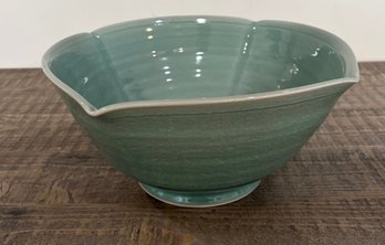 Lot 107- Simon Pearce Signed- Belmont Pottery Crackle Celadon Green Centerpiece Bowl Made In USA