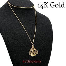 Lot 48JT- 14K Gold #1 Grandma Pendant And Chain - NICE GIFT! - WE SHIP! Weight In Photos - Vintage Jewelry