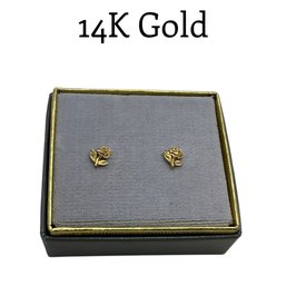 Lot 54JT- 14K Gold Rose Earrings - Vintage Jewelry - WE SHIP! Weight In Photos