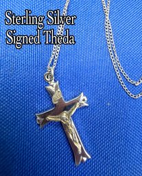 Lot 349LC - Stunning Theda Sterling Cross Pendant And Dainty Chain Necklace - Reigious Jewelry