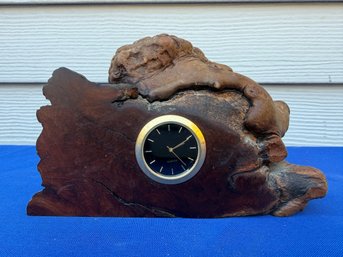 Lot 410 - Rustic Wood Signed Charles Elkan Maple Burlwood Live Edge - Quartz Clock Not Working