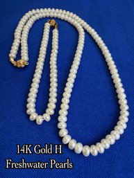 Lot 358LC - 14K Gold H Bracelet & Necklace Potato Freshwater Pearls Matching Set