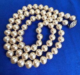 Lot 360LC - Sterling Clasp - Champange Color Pearls Pearl Necklace