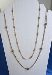 Lot 362LC - 2 Mid Century Goldtone Necklaces - Green Beads