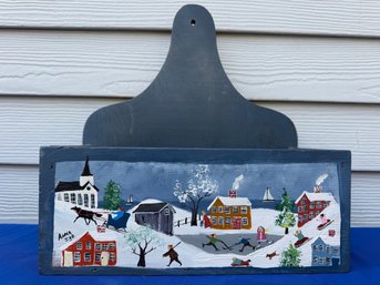 Lot 421 - Winter Scene Hand Painted Folk Art By Anna Igo Mail Letter Wall Box - Original Art