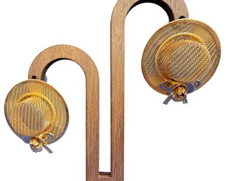 Lot 364LC - Mid Century Goldtone Mesh Sun Hat Pierced Earrings - Missing Backings