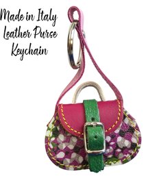 Lot 366SES - CUTE! Brand New Italian Leather Miniature Keychain Purse From Florence Italy - Pink Green Tan