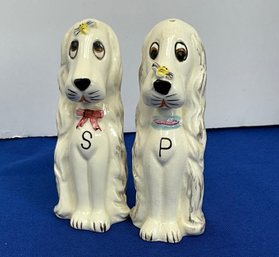 Lot 111SES- 1950s Dog With Butterfly Salt & Pepper Shaker Set - Poodle - Puppy- Kitchen - Vintage