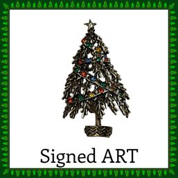 Lot 2JT- Signed ART Vintage Christmas Tree With Snowy Branches Pin Brooch