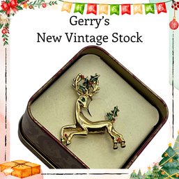 Lot 3JT- Signed Gerrys Leaping Deer Brooch Pin - Christmas Vintage Jewelry