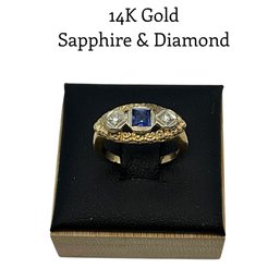 Lot 60JT- Antique 14K Gold Art Deco Sapphire & Diamond Ring Size 5 - WE SHIP! Weight In Photos