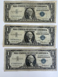 Lot 334SES - 3 US One Dollar Currency Collectible 1957 Bills Silver Certificate Notes With Blue Seal