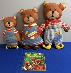 Lot 112- Vintage Stuffed Dolls From Cranston Printworks Cut & Sew Fabric From 'the Three Bears' And Book