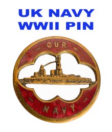 Lot 346SES - UK British Royal Navy WWI Or WWII Patriotic Battleship Red Enamel Sweetheart Pin