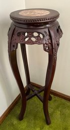 Lot 8- Stunning! Oriental Carved Rosewood -Marble Top Display Stand - 3 Feet Tall - Vintage Antique Furniture