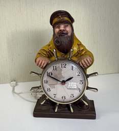 Lot 357SES- 1950-60s Nautical Sea Captain Fisherman Electric Maritime Mastercraft Clock - Works Pipe Lights Up
