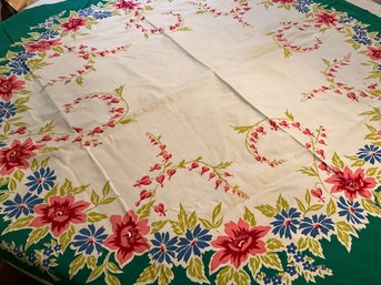 Lot 147SES- Sintex Cotton Vintage Bleeding Hearts Flowers Table Cloth - Made In America