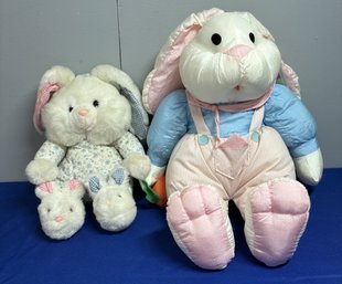 Lot 141- 1990s 2 Rabbit Stuffed Animals - NEW Paracutes & The Smile Collection Bunny Wearing Slippers