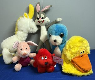 Lot 142- 1990s Plush Stuffed Animals - Bugs Bunny, Disney Piglet, Goffa Blue Seal, Dakin Duck Hand Puppet...