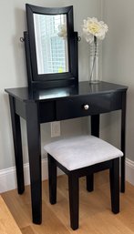 Lot 5- Super Nice! Black Wood Vanity Make Up Table With Stool