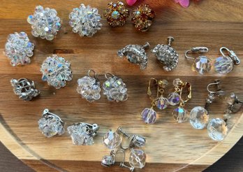 Lot 450LC - 1960s  Stunning Crystal Clip On Earring Collection - Vintage Estate Jewelry - 11 Pairs
