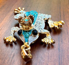 Lot 410LC - Ribbit! Fashion Jewelry Reticulated Frog Toad Prince Pendant  Aqua Blue And Clear Rhinestones