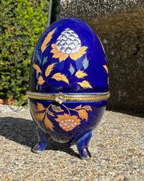 Lot 218 - Beautiful Deep Cobalt Blue & Gold Porcelain Egg Trinket Box