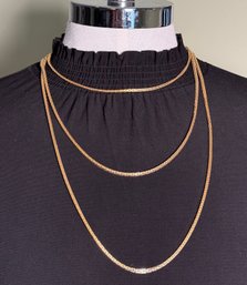 Lot 400LC - 1980s Vintage Triple Strand Goldtone Necklace - Venetian Box Chain Link Unsigned