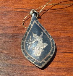 Lot 425LC -  Exotic Asian Siam Niello Art Pendant Black Alloy Inlaid Sterling Silver Thailand - Estate Jewelry