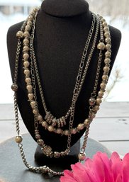 Lot 415LC - NWT White House Black Market Multi Strand Silver Tone Necklace Faux Pearls Clear Crystals Signed