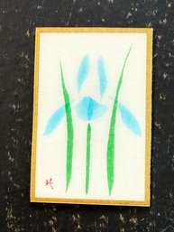 Lot 418LC - Miniature Japanese Style Art Signed Blue Iris Illustation Symbolizes Courage Strength Health