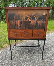 Lot 1SES - National Wild Turkey Federation Pine Wood Deer Chest Storage End Table - Cabin Lodge Decor
