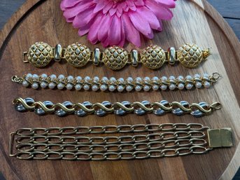 Lot 420LC - 1980s Goldtone Bracelets Faux Pearls Mixed Metal Silvertone - Banana Republic Signed - 4