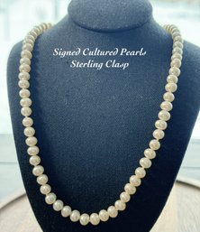 Lot 421LC - Hand Knotted Signed LUC Lucas Lameth Designer Vintage Sterling Elegant Cultured Pearl Necklace