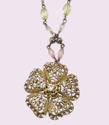Lot 968LC - 1990s Victorian Inspired VCLM High Quality Costume Necklace - Multicolor Ornate Flower Pendant
