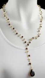 Lot 322LC - Ruby Red Rhinestones And Goldtone Vine Necklace With Large Teardrop Pendant - Art Nouveau Style