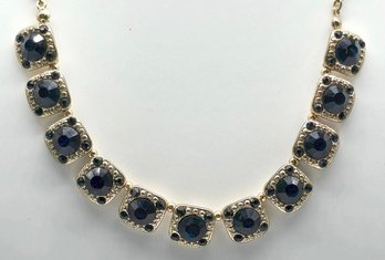 Lot 959LC - Beautiful Sapphire Colored Faceted Stone Necklace - Vintage Costume Gold Sparkly