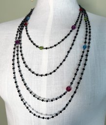 Lot 437LC - Lia Sophia Signed Long 4 Strand Necklace Black Green Pink & Blue Stones