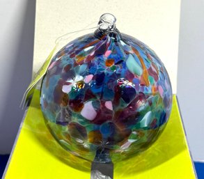 Lot 33- 1988 Kitras Art Glass Calico Ornament Ball - Hand Made In Canada - 4 1/2 Inches