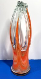 Lot 36- MCM Mid Century Orange Swirl Creamsicle Art Glass Hand Blown Statue Vase - 15 Inches