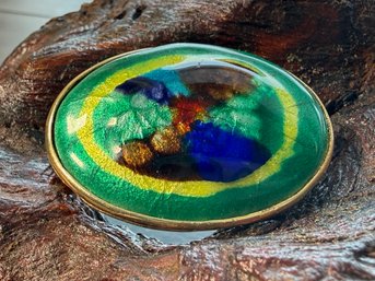 Lot 440LC - 1950s Enamel Handcrafted Vibrant Metallic Foils Brooch - Abstract Design - Filigree Modernist