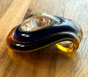 Lot 445LC - Handcrafted Art Glass Pendant - Orange Black Gold Design Artisan Translucent Amber