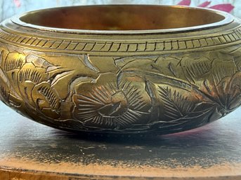 Lot 448LC - 1970s Etched Floral Design Statement Bracelet Brass Mixed Metal Boho / Art Deco Bangle